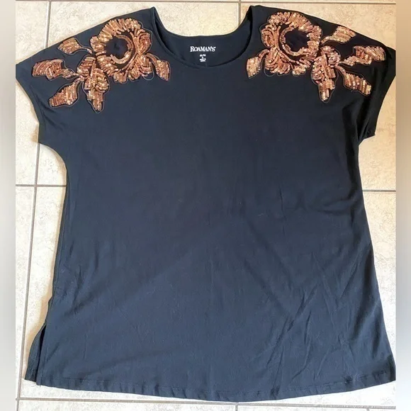 Roamans Sequined Shoulder Shirt Size 18/20 - Picture 2 of 6